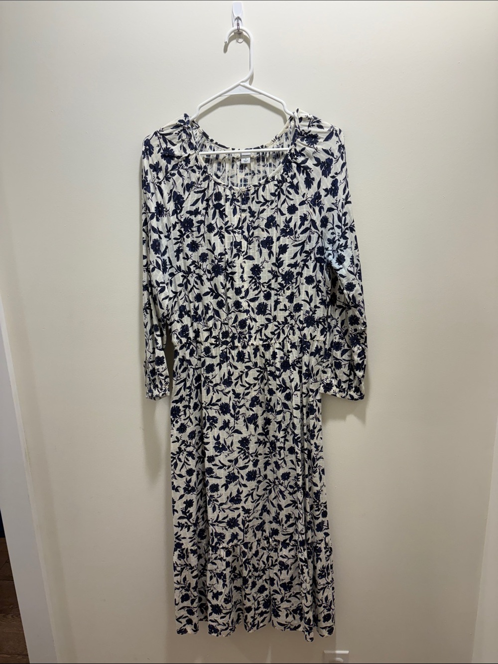 Old Navy White Maxi Dress with Navy Floral Print